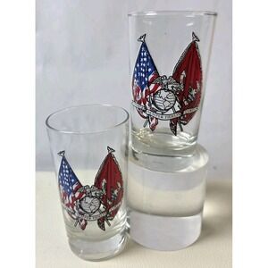Vintage USMC Marine Corps Semper Fidelis Tumbler Juice Glasses Set of 2, 1970's